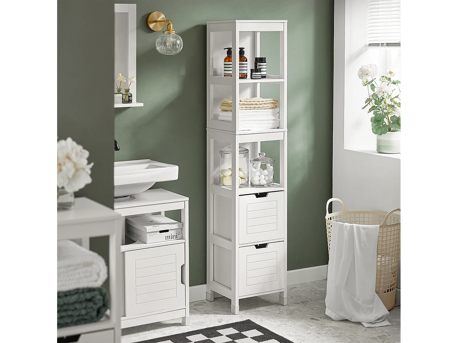 Mueble Columna de baño Armario para baño-3 estantes y 2 cajones FRG126-W SoBuy ES