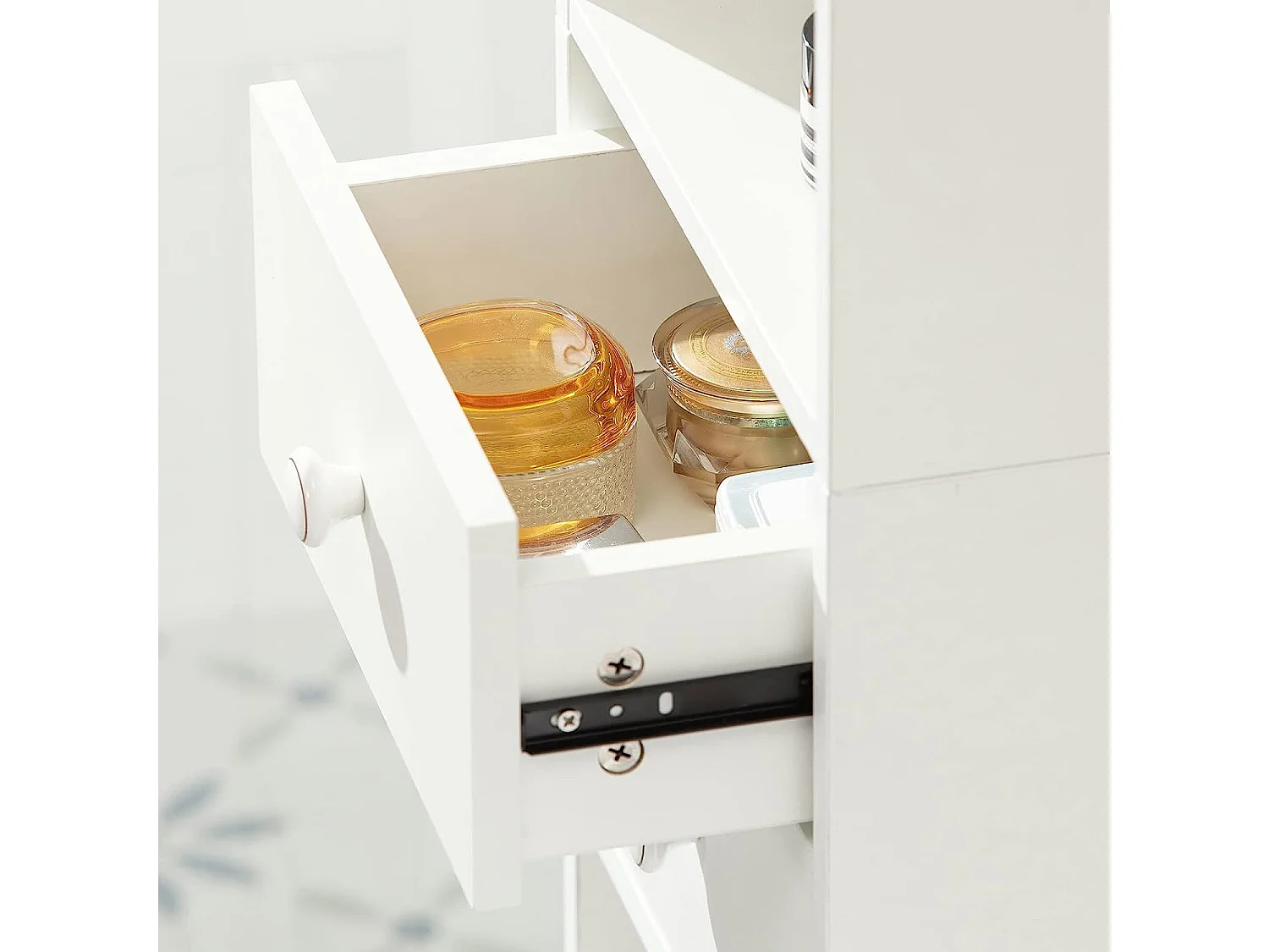 Étagère Sur Pied Étagère De Rangement Meuble Colonne Haute Avec 2portes Et 2 Tiroirs Blanc, Str10-w