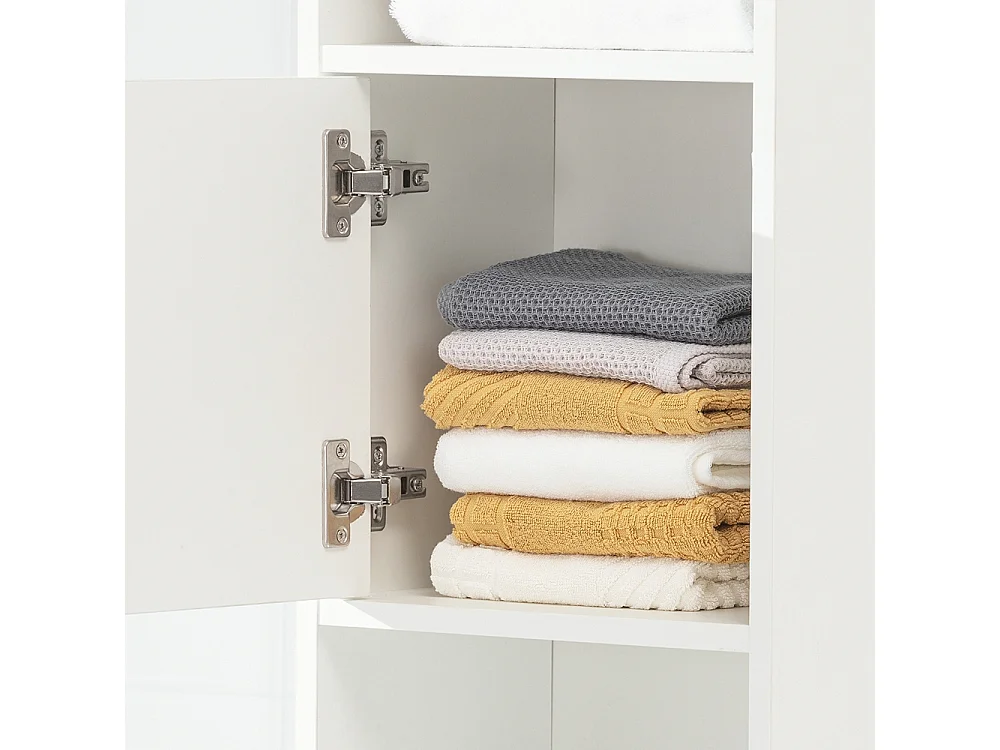 Étagère Sur Pied Étagère De Rangement Meuble Colonne Haute Avec 2portes Et 2 Tiroirs Blanc, Str10-w