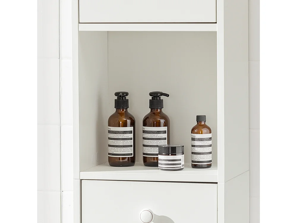 Étagère Sur Pied Étagère De Rangement Meuble Colonne Haute Avec 2portes Et 2 Tiroirs Blanc, Str10-w