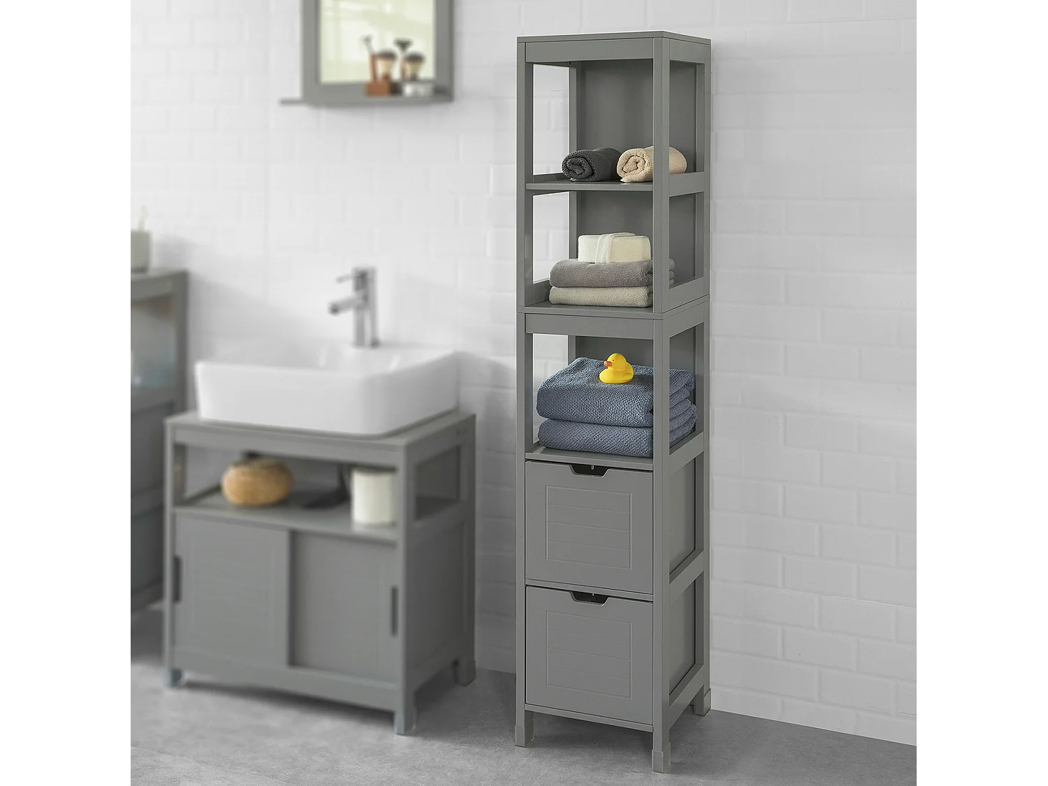 SoBuy Mobiletto Bagno Colonna Bagno Cassettiera Bagno salvaspazio L30*P30*A145 cm Grigio Scuro FRG126-SG