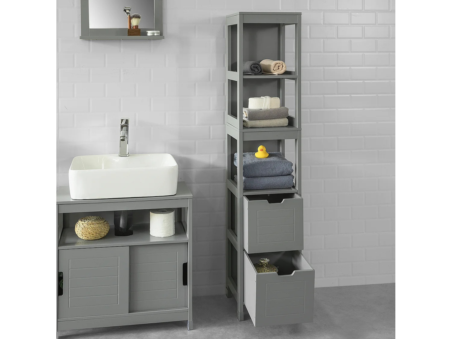SoBuy Mobiletto Bagno Colonna Bagno Cassettiera Bagno salvaspazio L30*P30*A145 cm Grigio Scuro FRG126-SG
