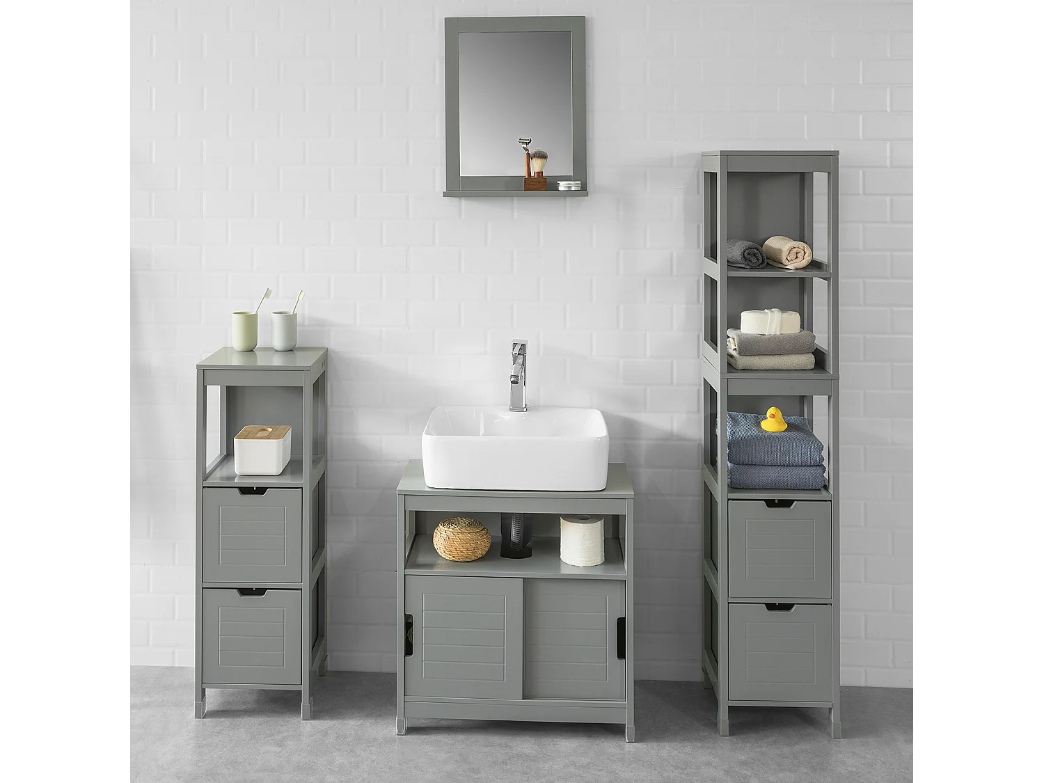 SoBuy Mobiletto Bagno Colonna Bagno Cassettiera Bagno salvaspazio L30*P30*A145 cm Grigio Scuro FRG126-SG