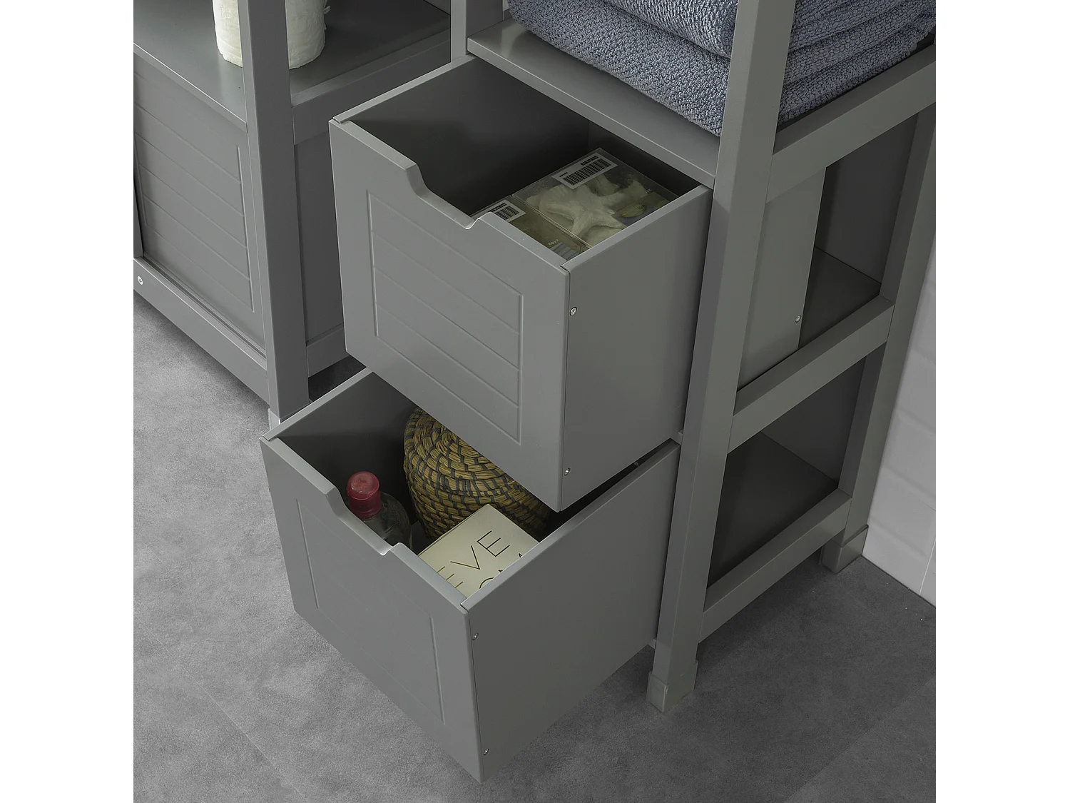 SoBuy Mobiletto Bagno Colonna Bagno Cassettiera Bagno salvaspazio L30*P30*A145 cm Grigio Scuro FRG126-SG