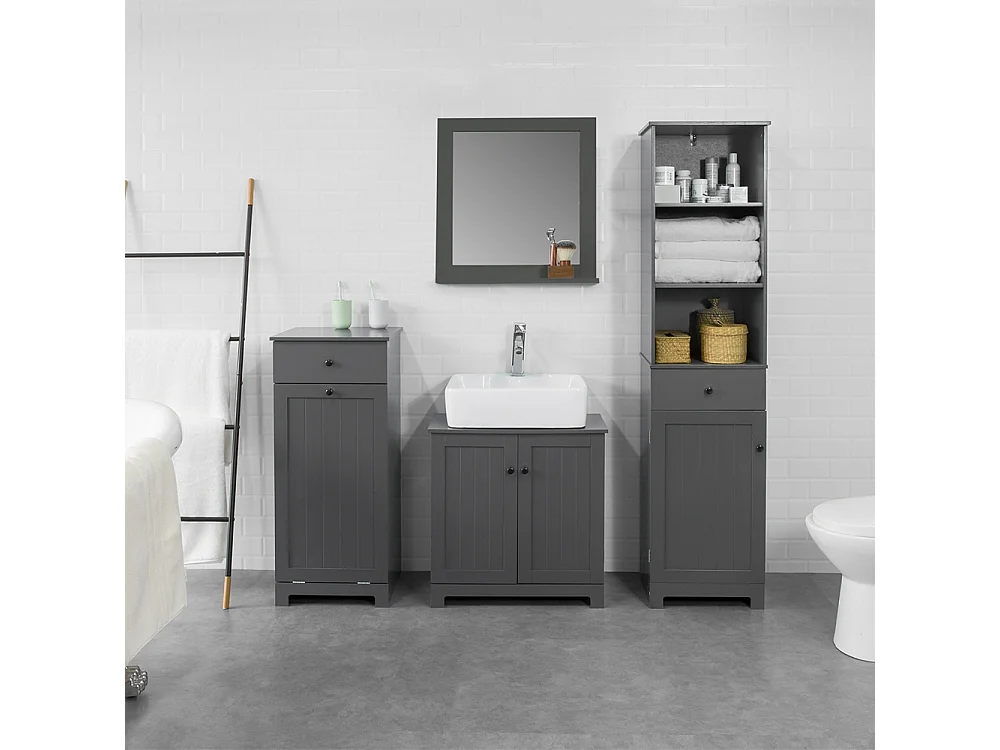 Mueble Columna de baño, Armario Alto baño,161 x 40 x 35 cm Gris BZR17-DG SoBuy ES