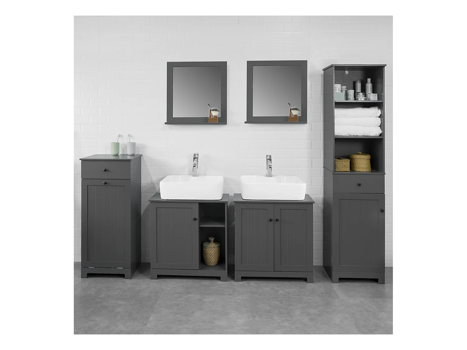 SoBuy BZR17-DG Badkamerkast Hoge kast voor in de badkamer Badkamermeubel Opbergruimte Grijs