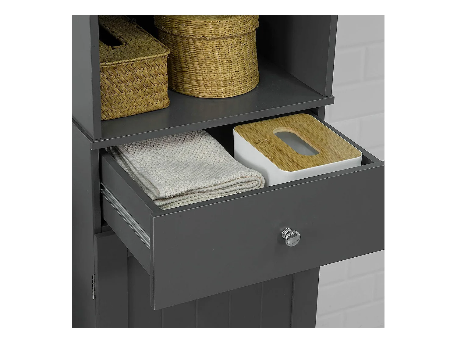 SoBuy BZR17-DG Badkamerkast Hoge kast voor in de badkamer Badkamermeubel Opbergruimte Grijs