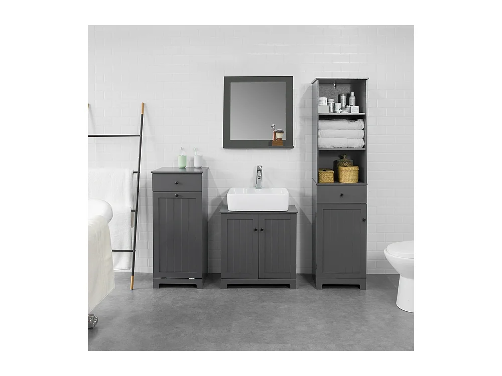 SoBuy BZR17-DG Badkamerkast Hoge kast voor in de badkamer Badkamermeubel Opbergruimte Grijs