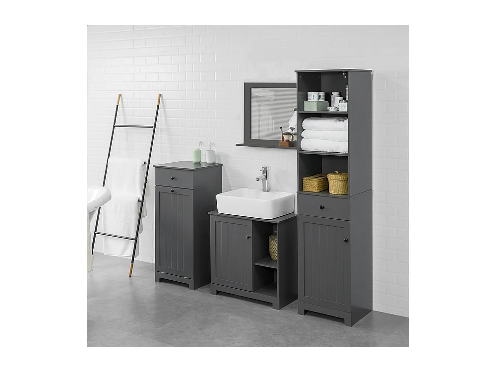 SoBuy BZR17-DG Badkamerkast Hoge kast voor in de badkamer Badkamermeubel Opbergruimte Grijs