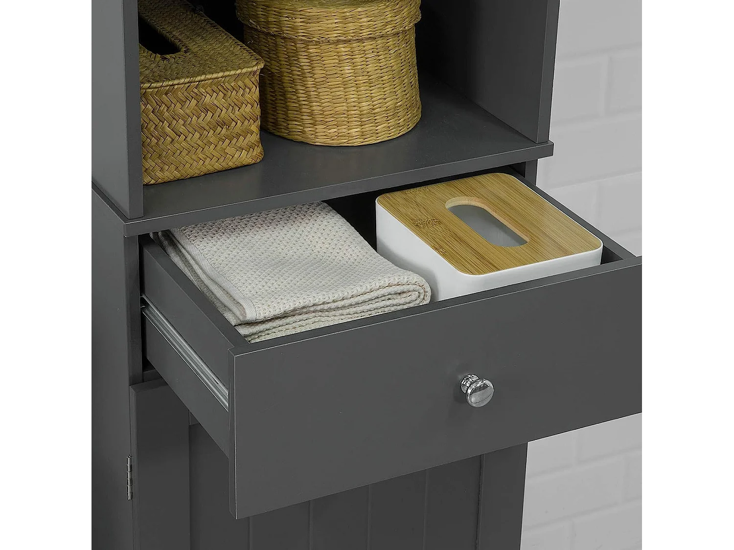 Meuble Colonne De Salle De Bain Armoire Rangement - Gris Foncé, BZr17-dg