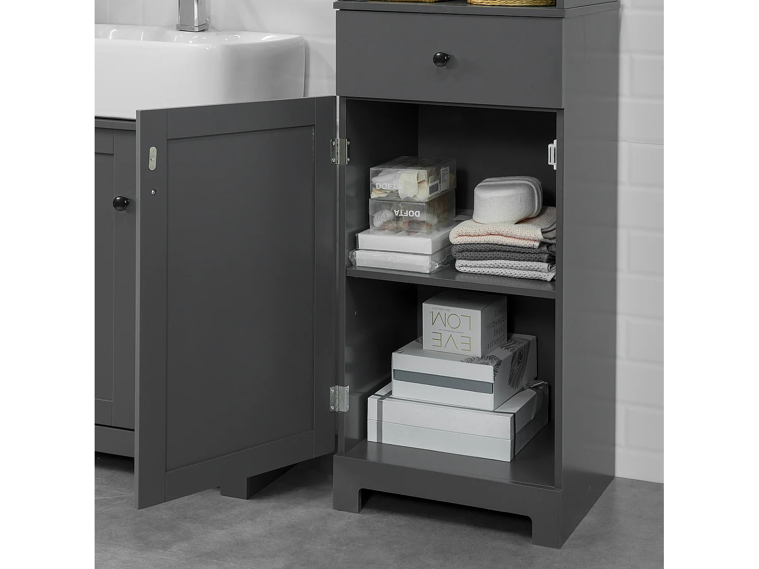 Meuble Colonne De Salle De Bain Armoire Rangement - Gris Foncé, BZr17-dg