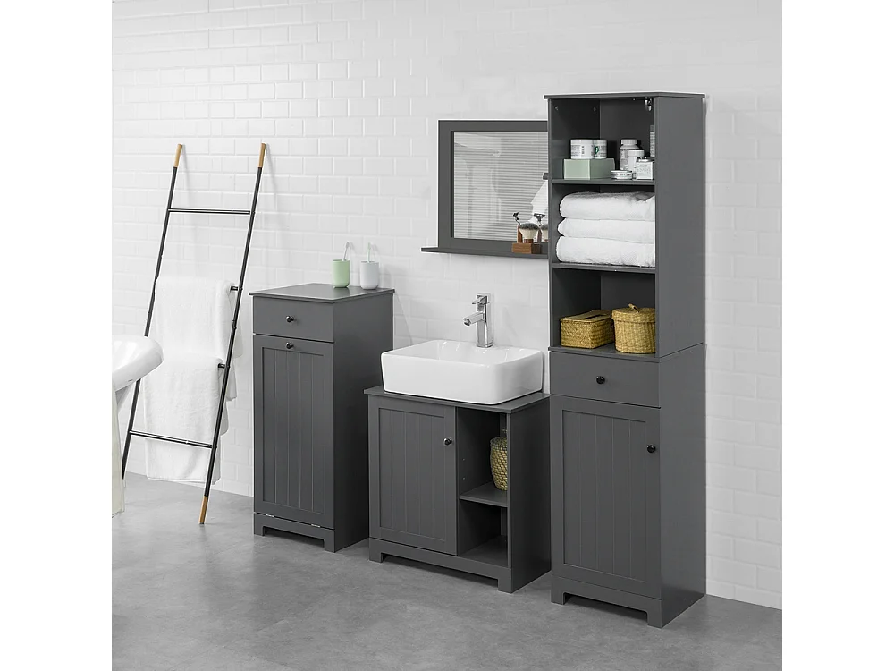 Meuble Colonne De Salle De Bain Armoire Rangement - Gris Foncé, BZr17-dg
