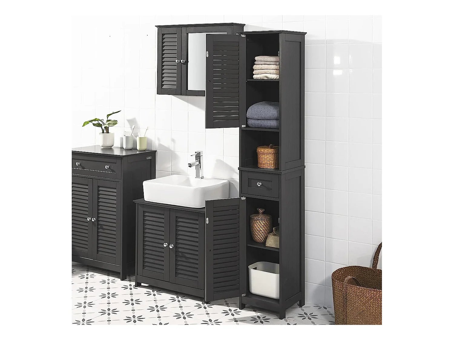 Meuble Rangement Salle De Bain Armoire Haute Meuble Colonne Placard De Rangement, Frg236-dg