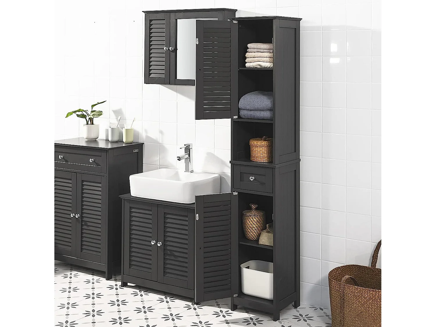 Meuble Rangement Salle De Bain Armoire Haute Meuble Colonne Placard De Rangement, Frg236-dg