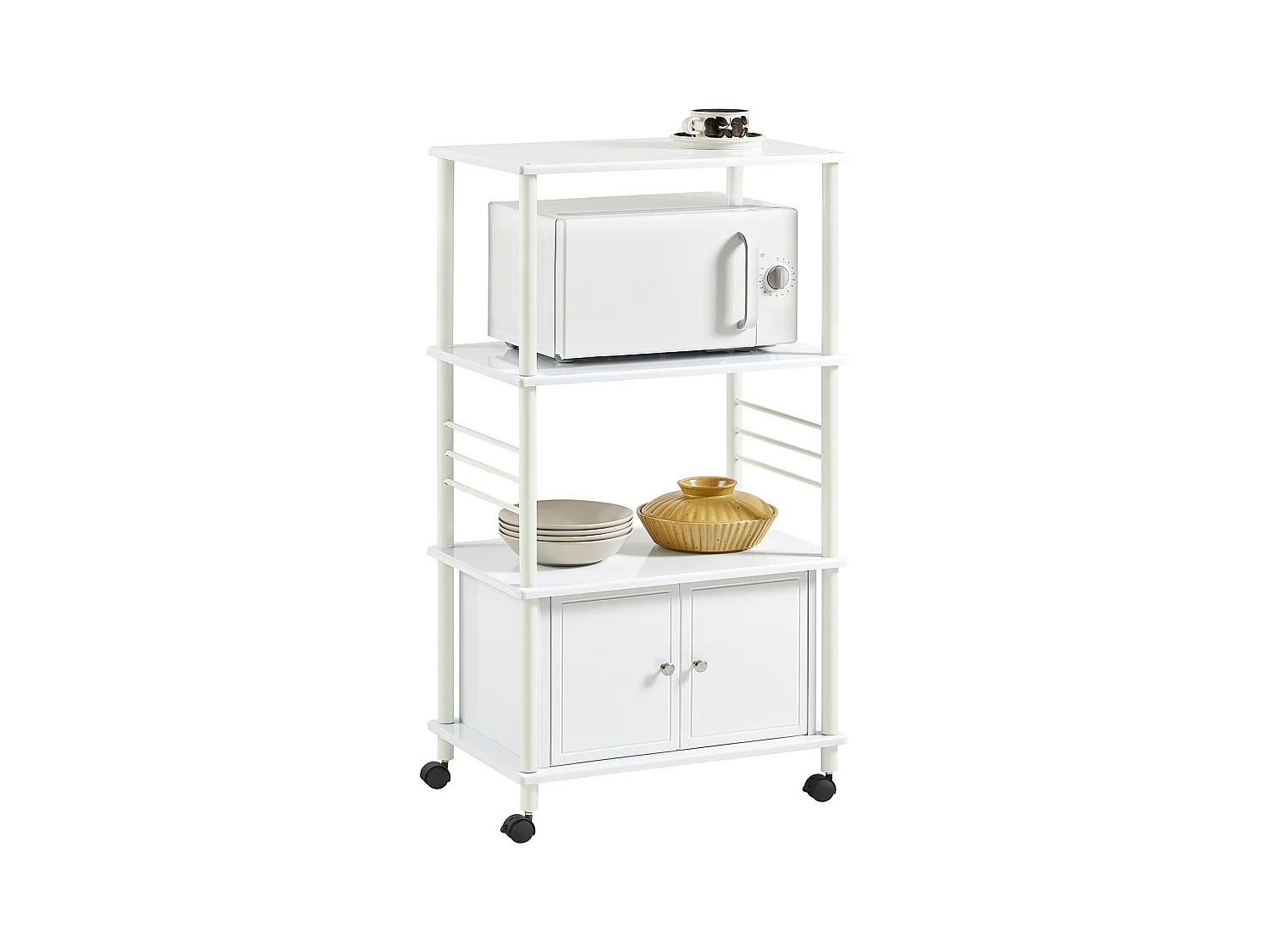Meuble rangement cuisine roulant en bois, Chariot de cuisine de service micro-ondes -Blanc SoBuy FRG12-W