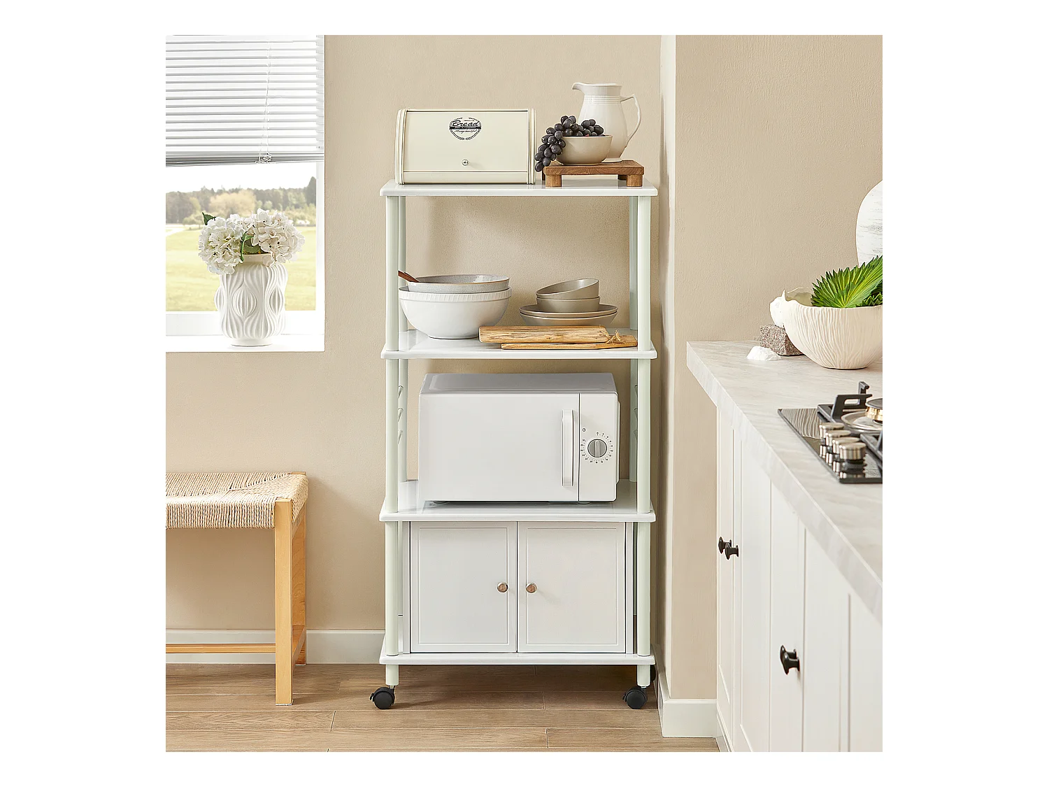 Meuble rangement cuisine roulant en bois, Chariot de cuisine de service micro-ondes -Blanc SoBuy FRG12-W
