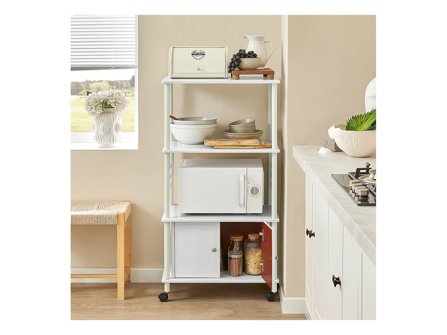 Meuble rangement cuisine roulant en bois, Chariot de cuisine de service micro-ondes -Blanc SoBuy FRG12-W