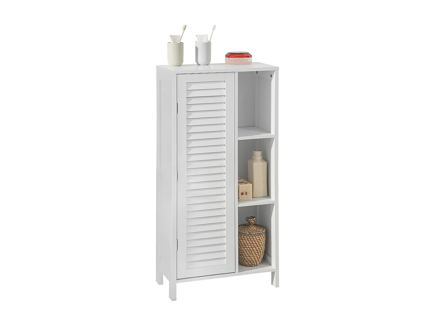 Armario con Pie Mueble Auxiliar para Baño Armario de Baño con 1 Puerta y 3 estantes Blanco 48x24x96 cm BZR39-W SoBuy ES