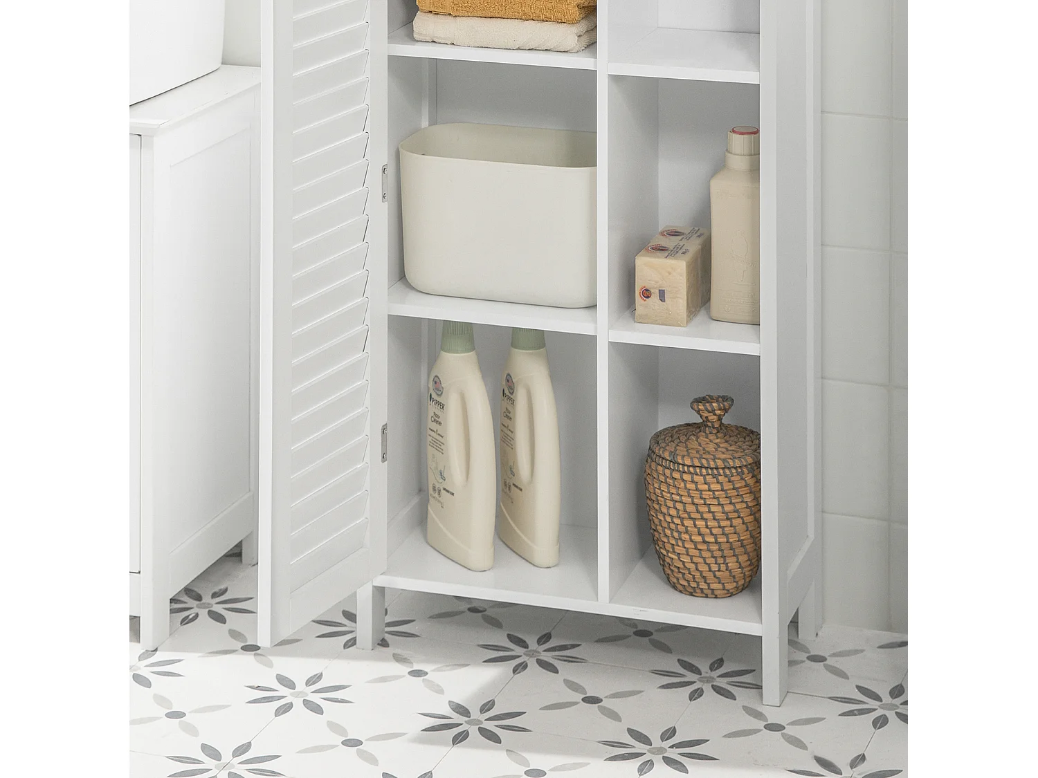 Armario con Pie Mueble Auxiliar para Baño Armario de Baño con 1 Puerta y 3 estantes Blanco 48x24x96 cm BZR39-W SoBuy ES