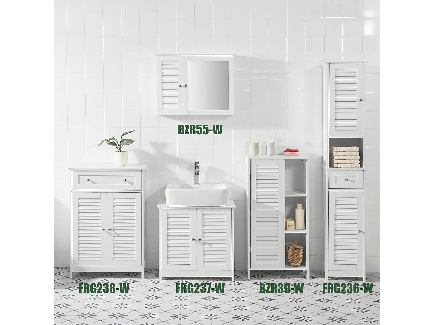 Badezimmerschrank BZR39-W 48 x 96 x 24 cm Weiß
