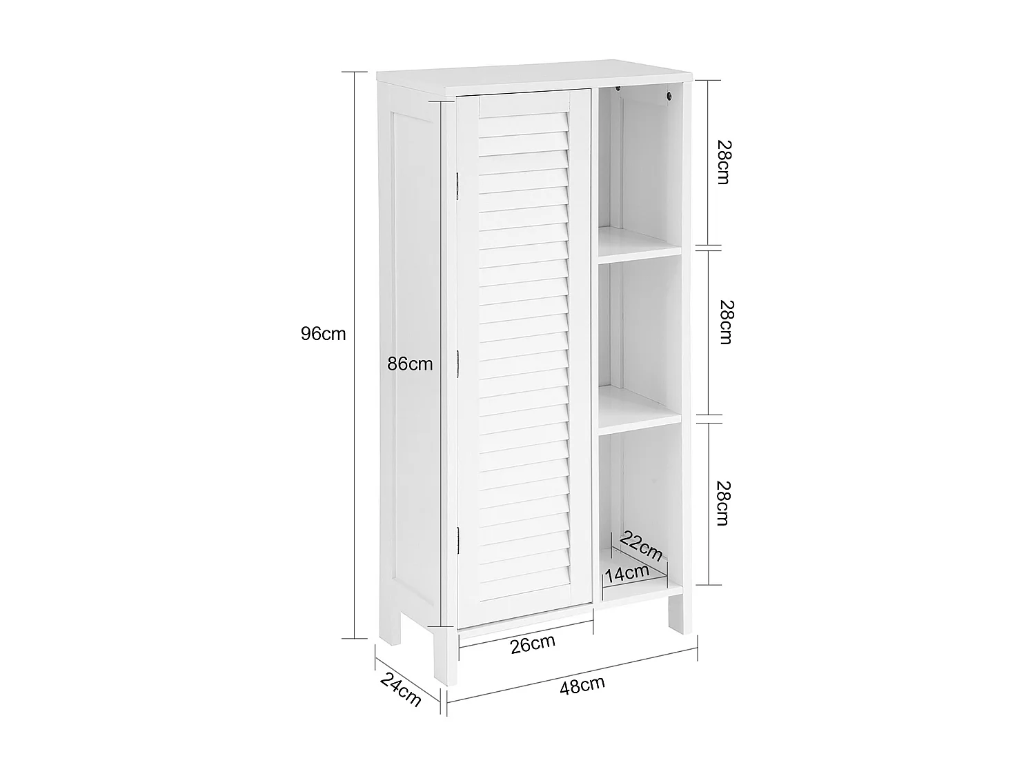 Badezimmerschrank BZR39-W 48 x 96 x 24 cm Weiß