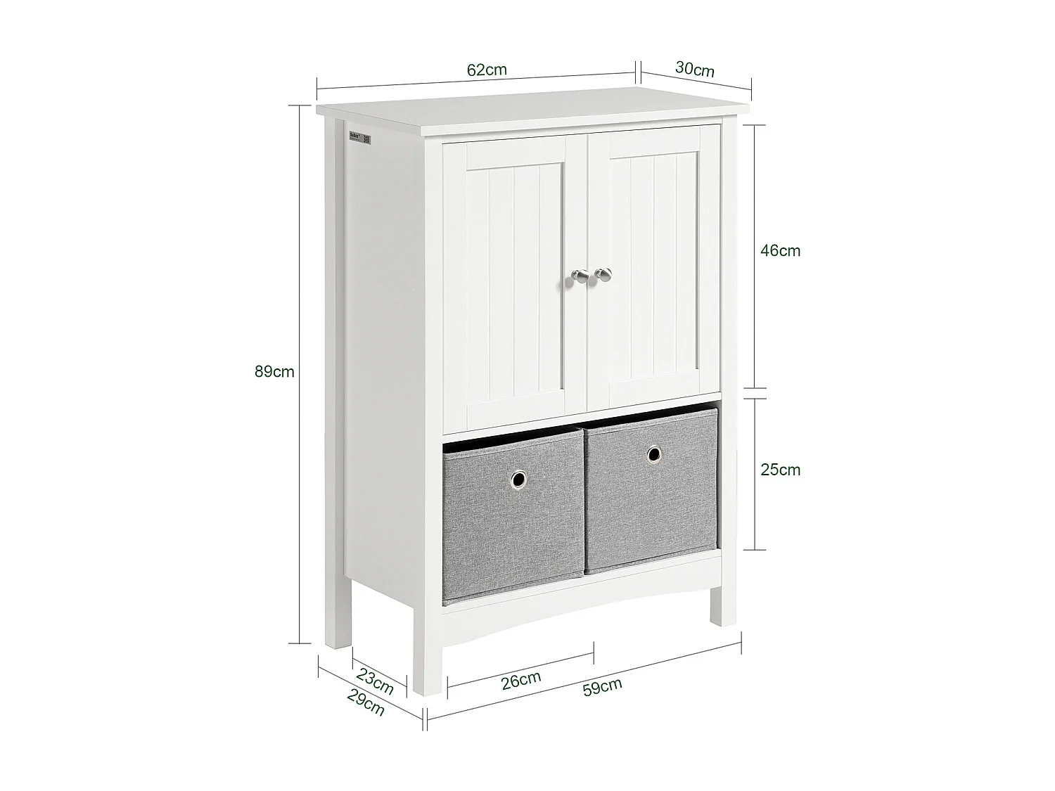 Meuble De Salle De Bains Placard De Rangement Avec 2 Portes Et 2 Paniers Amovibles, BZr64-w