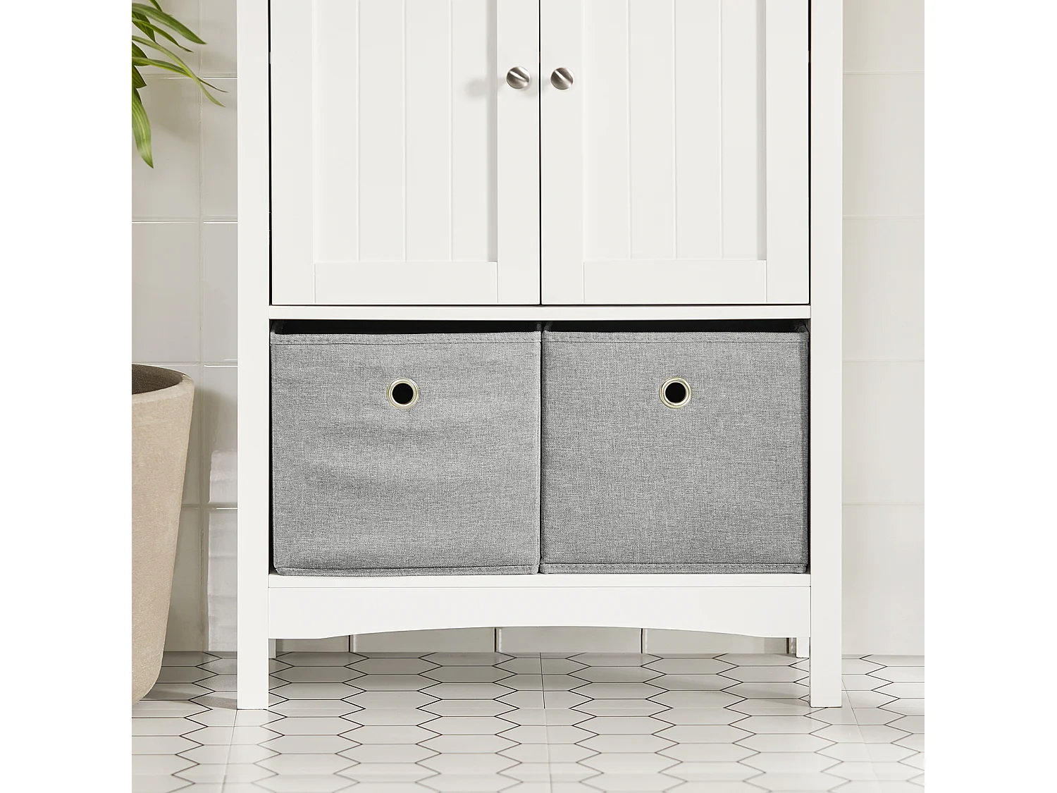 Meuble De Salle De Bains Placard De Rangement Avec 2 Portes Et 2 Paniers Amovibles, BZr64-w