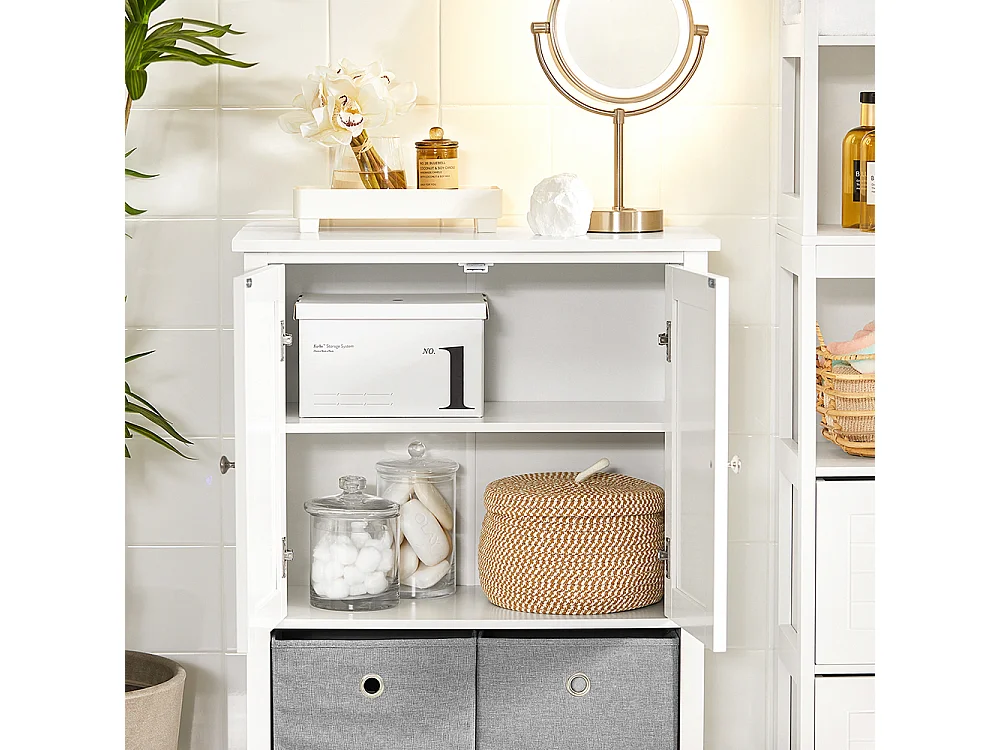 Meuble De Salle De Bains Placard De Rangement Avec 2 Portes Et 2 Paniers Amovibles, BZr64-w