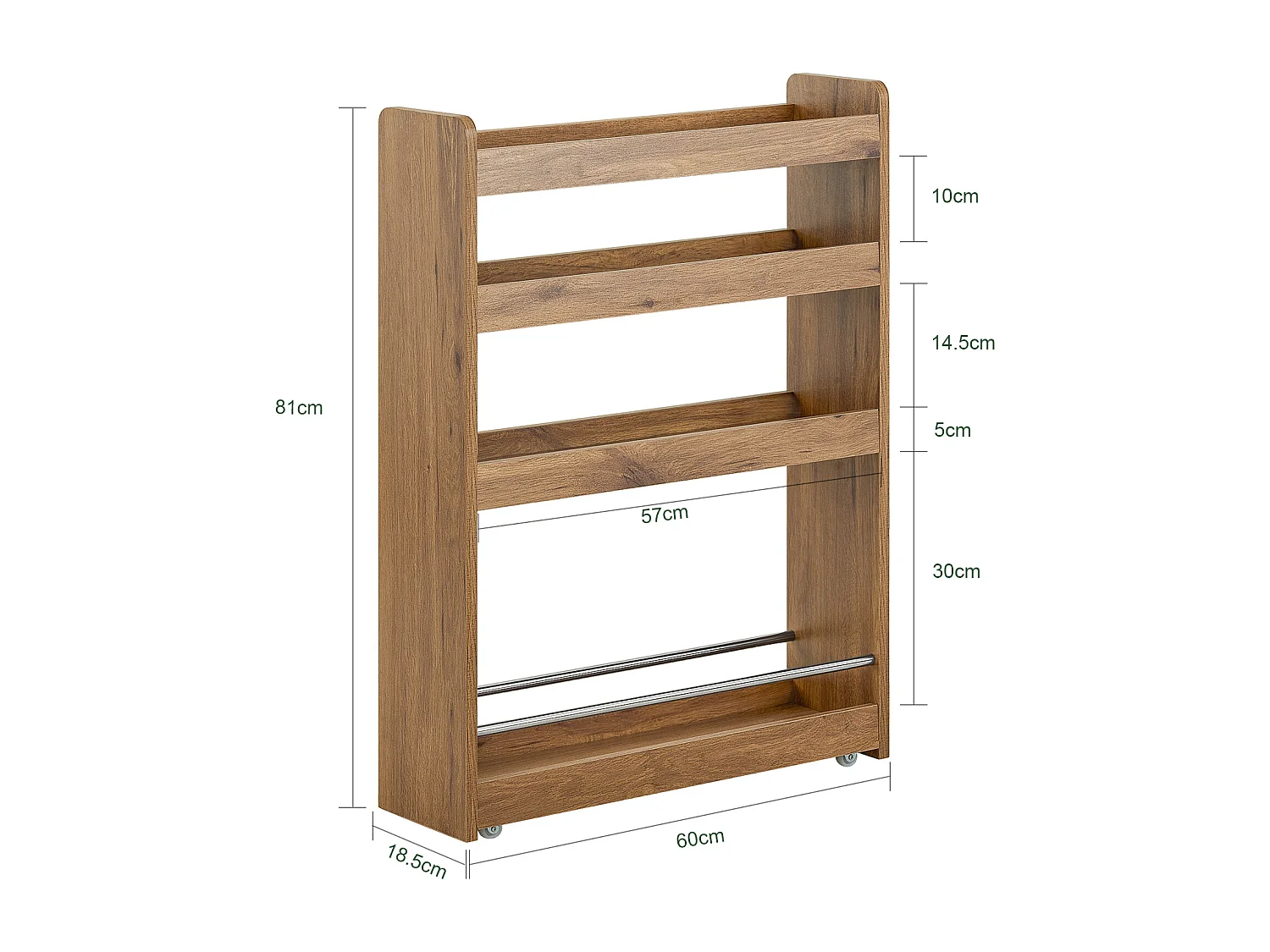 Carrito Multiuso con 4 Ruedas y 4 Bandejas Carrito Estrecho para Cocina y Baño Marrón 60 x 18,5 x 81 cm NSR01-PF SoBuy ES
