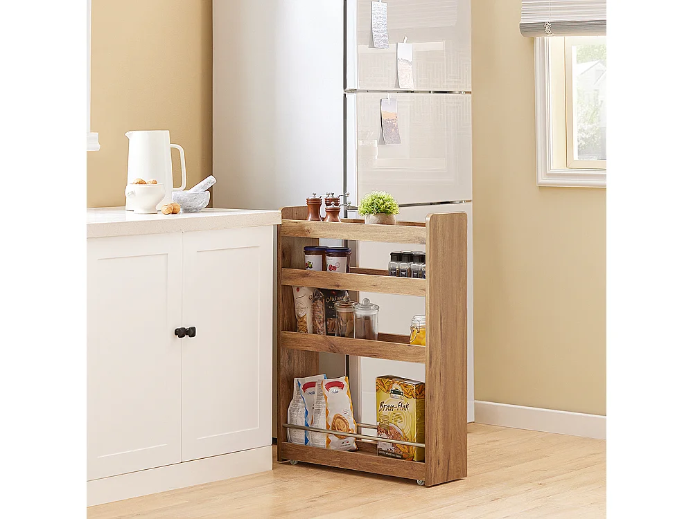 Carrito Multiuso con 4 Ruedas y 4 Bandejas Carrito Estrecho para Cocina y Baño Marrón 60 x 18,5 x 81 cm NSR01-PF SoBuy ES