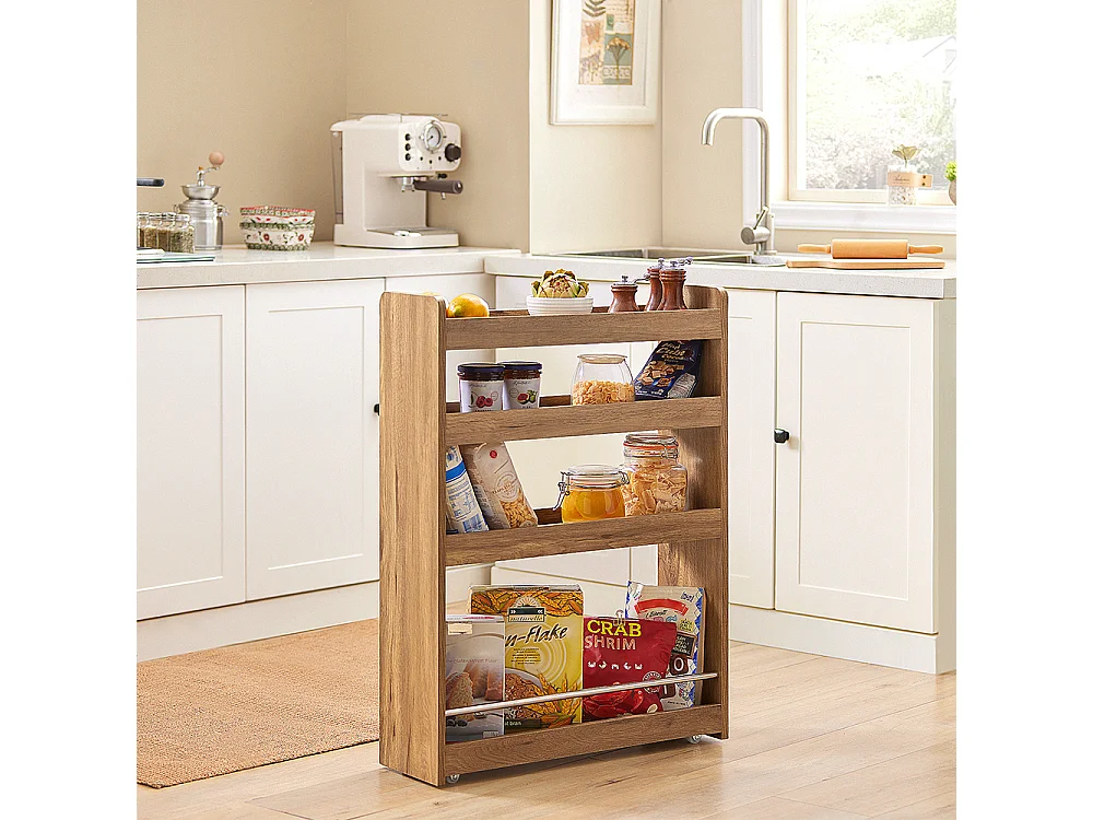 Carrito Multiuso con 4 Ruedas y 4 Bandejas Carrito Estrecho para Cocina y Baño Marrón 60 x 18,5 x 81 cm NSR01-PF SoBuy ES