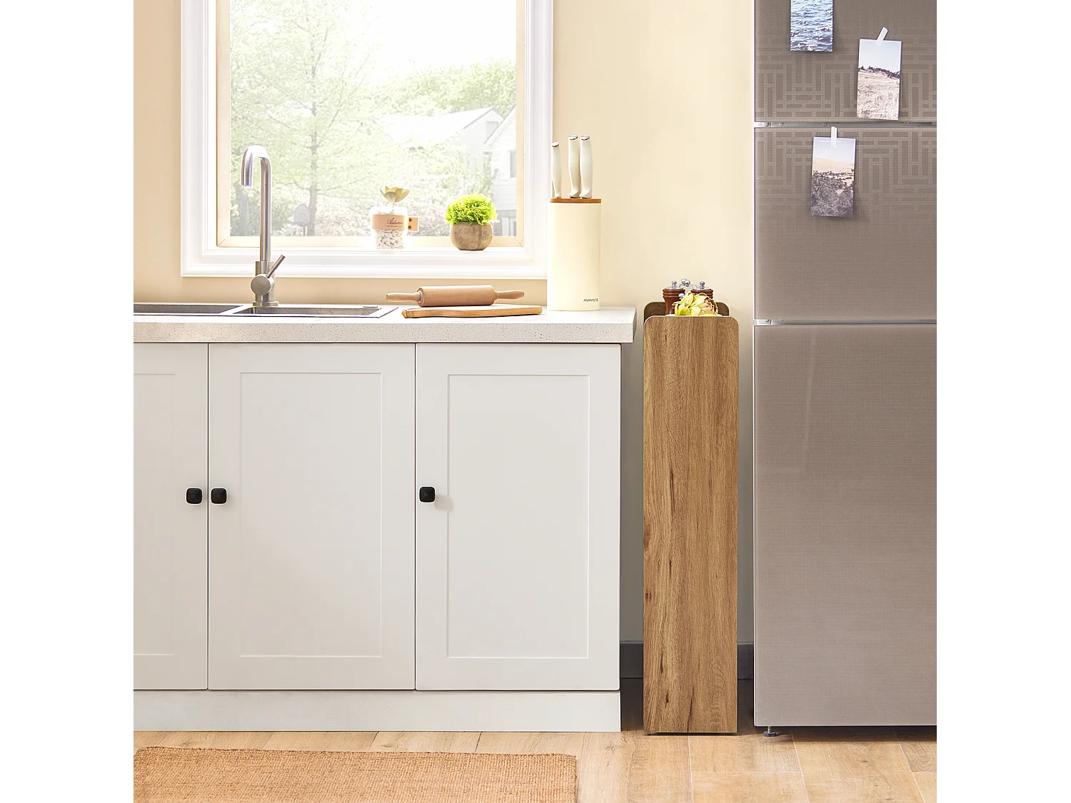 SoBuy Étagère de Niche à roulettes en Bois Meuble de Rangement Cuisine Salle de Bain Chariot Placard Alcôve Chariot de Service - 4 Étages NSR01-PF