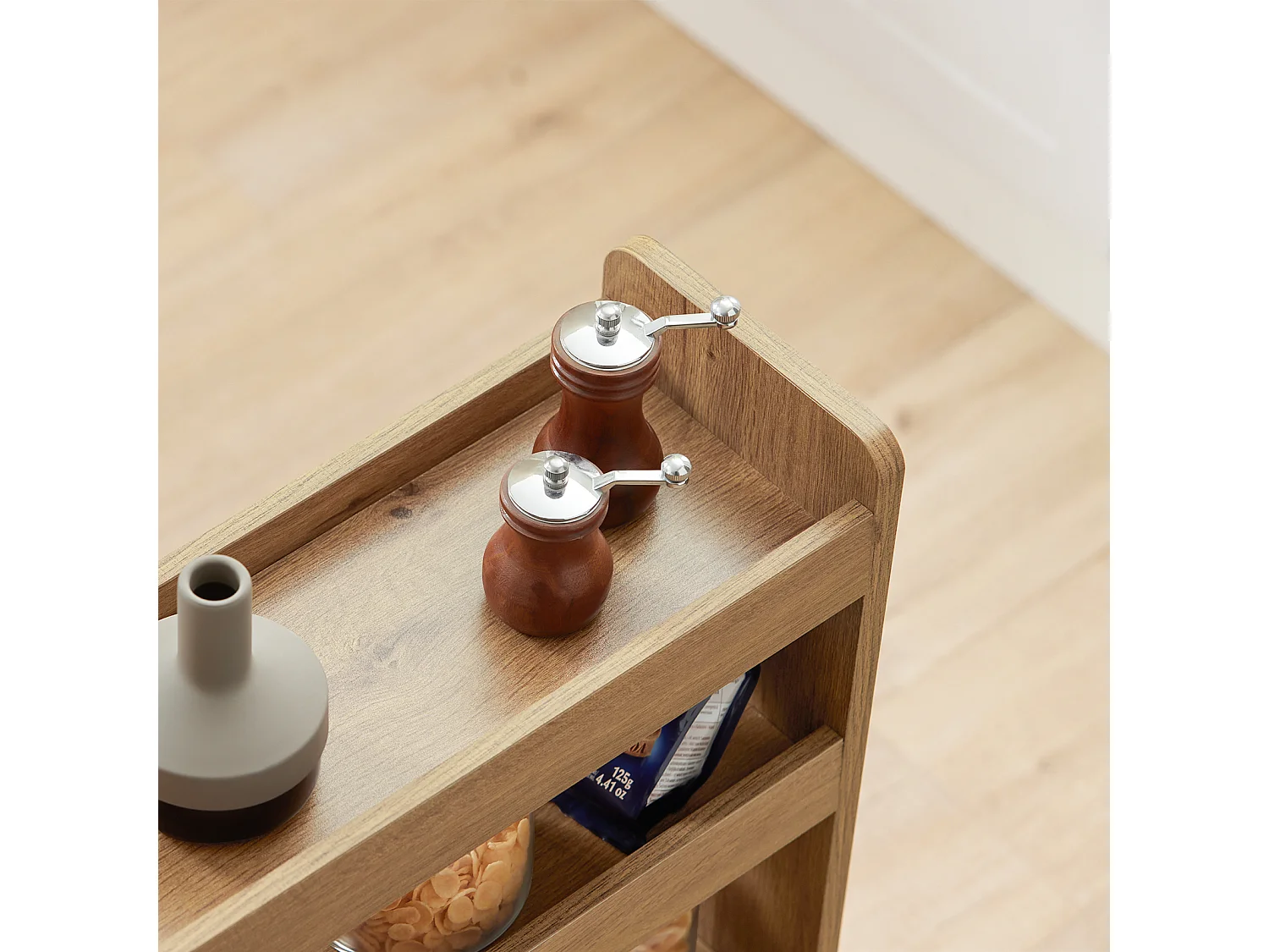 SoBuy Étagère de Niche à roulettes en Bois Meuble de Rangement Cuisine Salle de Bain Chariot Placard Alcôve Chariot de Service - 4 Étages NSR01-PF