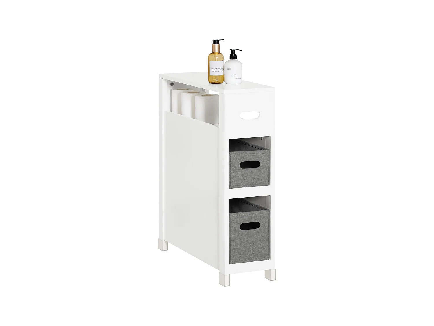 Meuble de Rangement Salle de Bain Étroit, Support Papier Toilette avec 2 Paniers Amovibles, BZR83-W