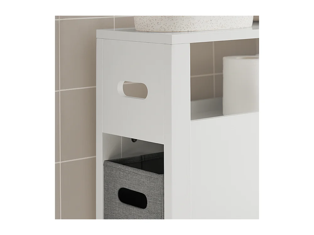 Meuble de Rangement Salle de Bain Étroit, Support Papier Toilette avec 2 Paniers Amovibles, BZR83-W