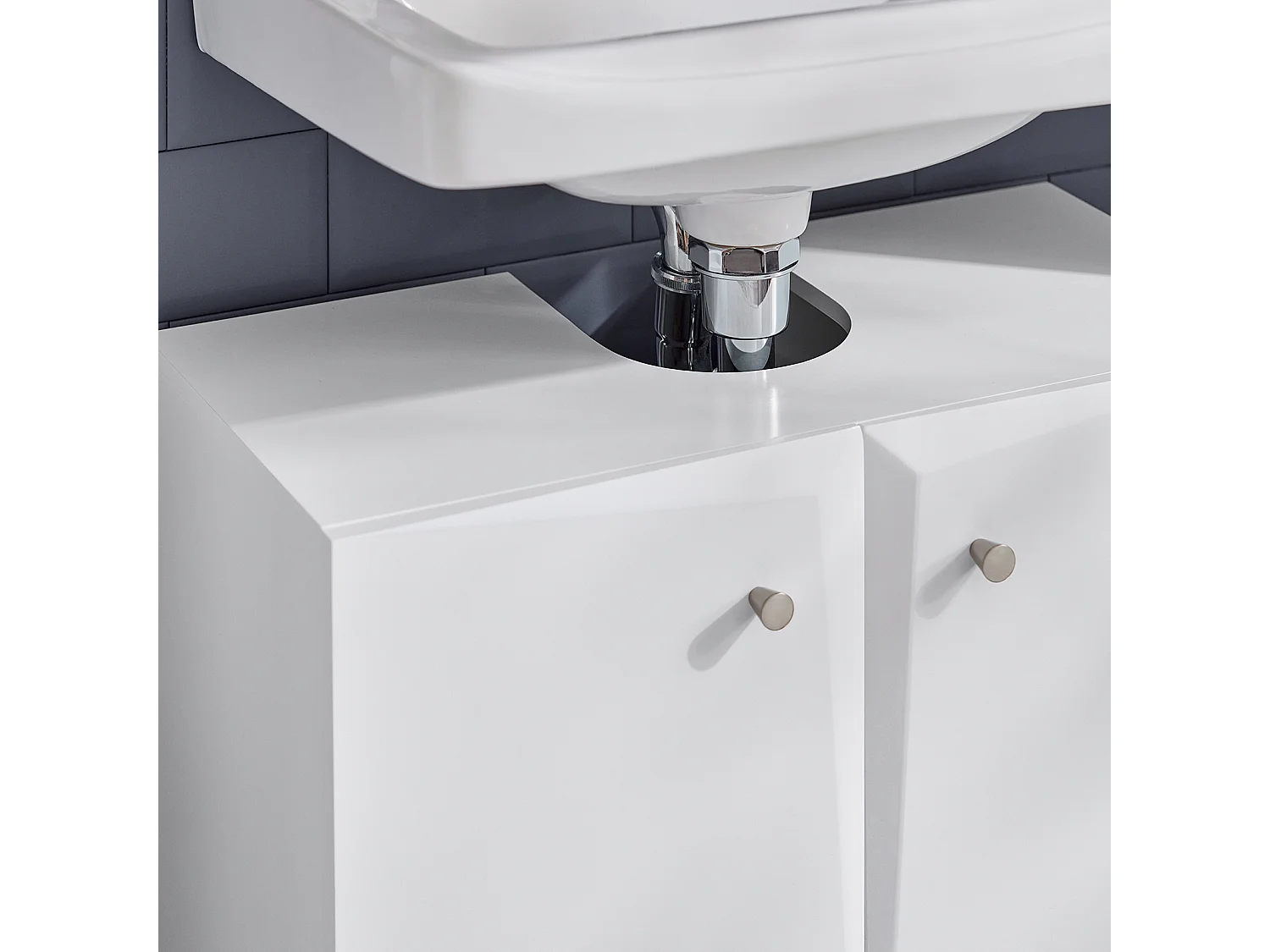 Meuble Sous Lavabo, Meuble Sous Évier, Meuble Sous Vasque Avec 2 Portes, Blanc, BZr92-w