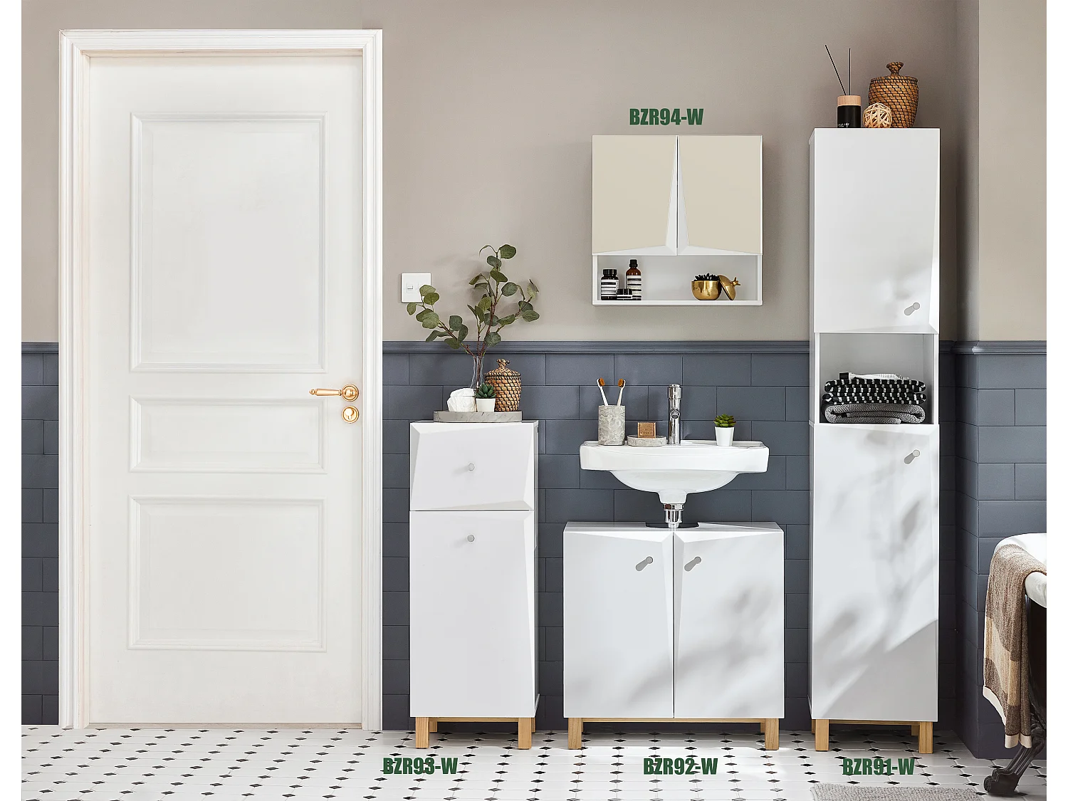 Meuble Sous Lavabo, Meuble Sous Évier, Meuble Sous Vasque Avec 2 Portes, Blanc, BZr92-w