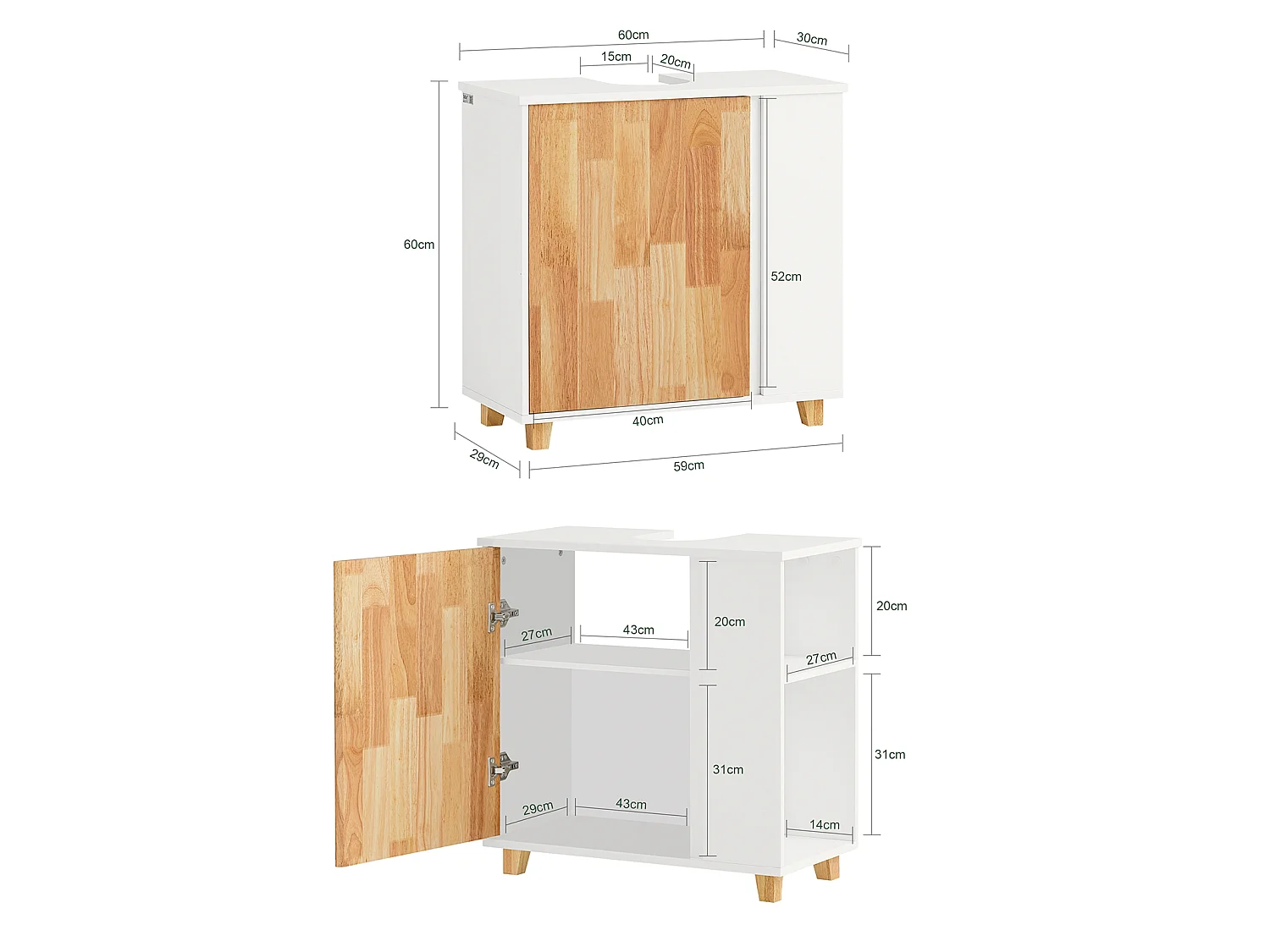 Meuble Sous Lavabo Placard De Rangement Avec Porte Et 2 Compartiments Latéral, BZr75-w