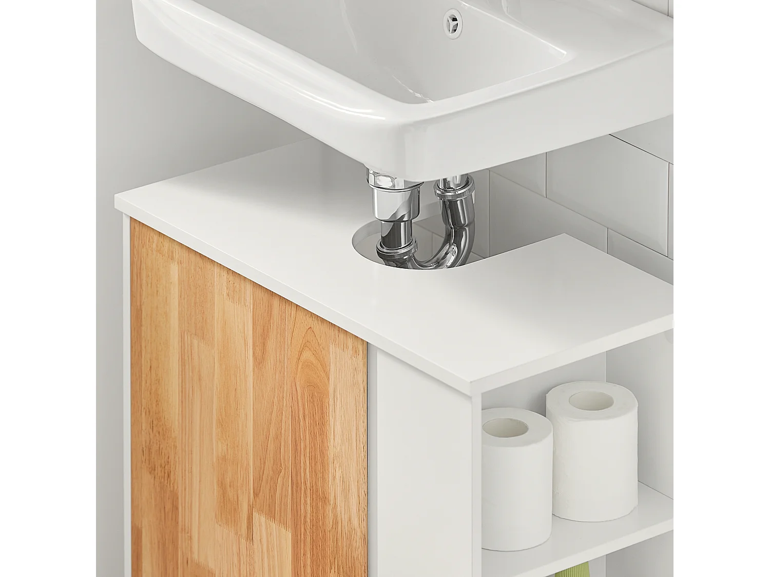 Meuble Sous Lavabo Placard De Rangement Avec Porte Et 2 Compartiments Latéral, BZr75-w
