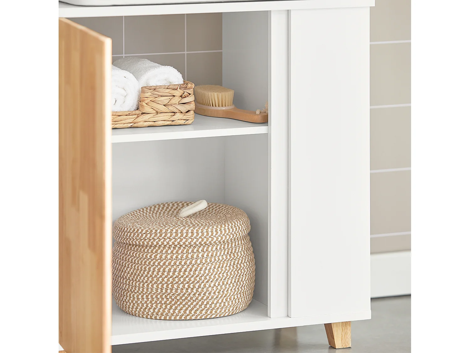 Meuble Sous Lavabo Placard De Rangement Avec Porte Et 2 Compartiments Latéral, BZr75-w