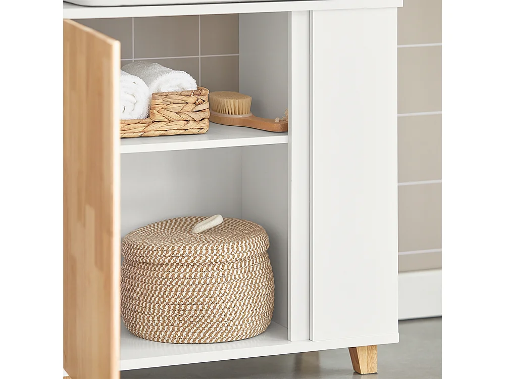 Meuble Sous Lavabo Placard De Rangement Avec Porte Et 2 Compartiments Latéral, BZr75-w