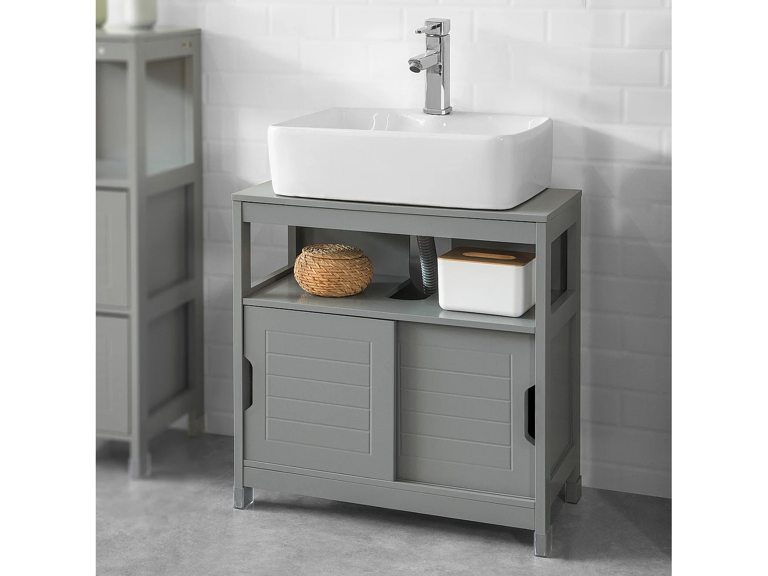 Waschbeckenunterschrank FRG128-SG 60 x 60 x 31 cm Grau