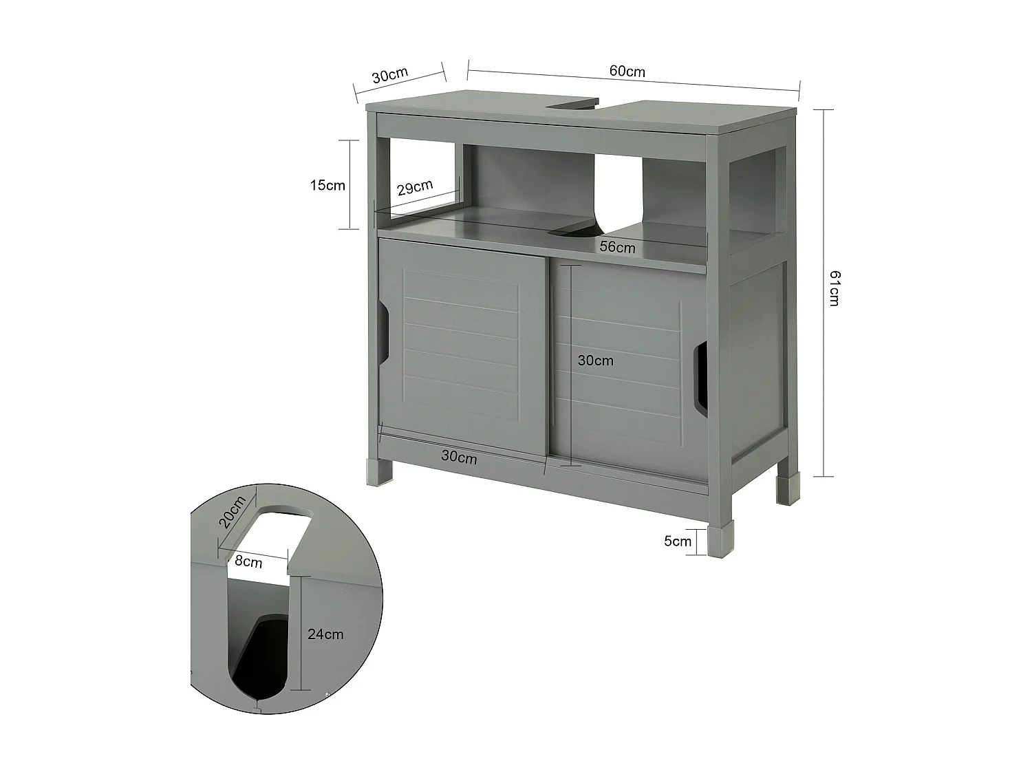 Waschbeckenunterschrank FRG128-SG 60 x 60 x 31 cm Grau