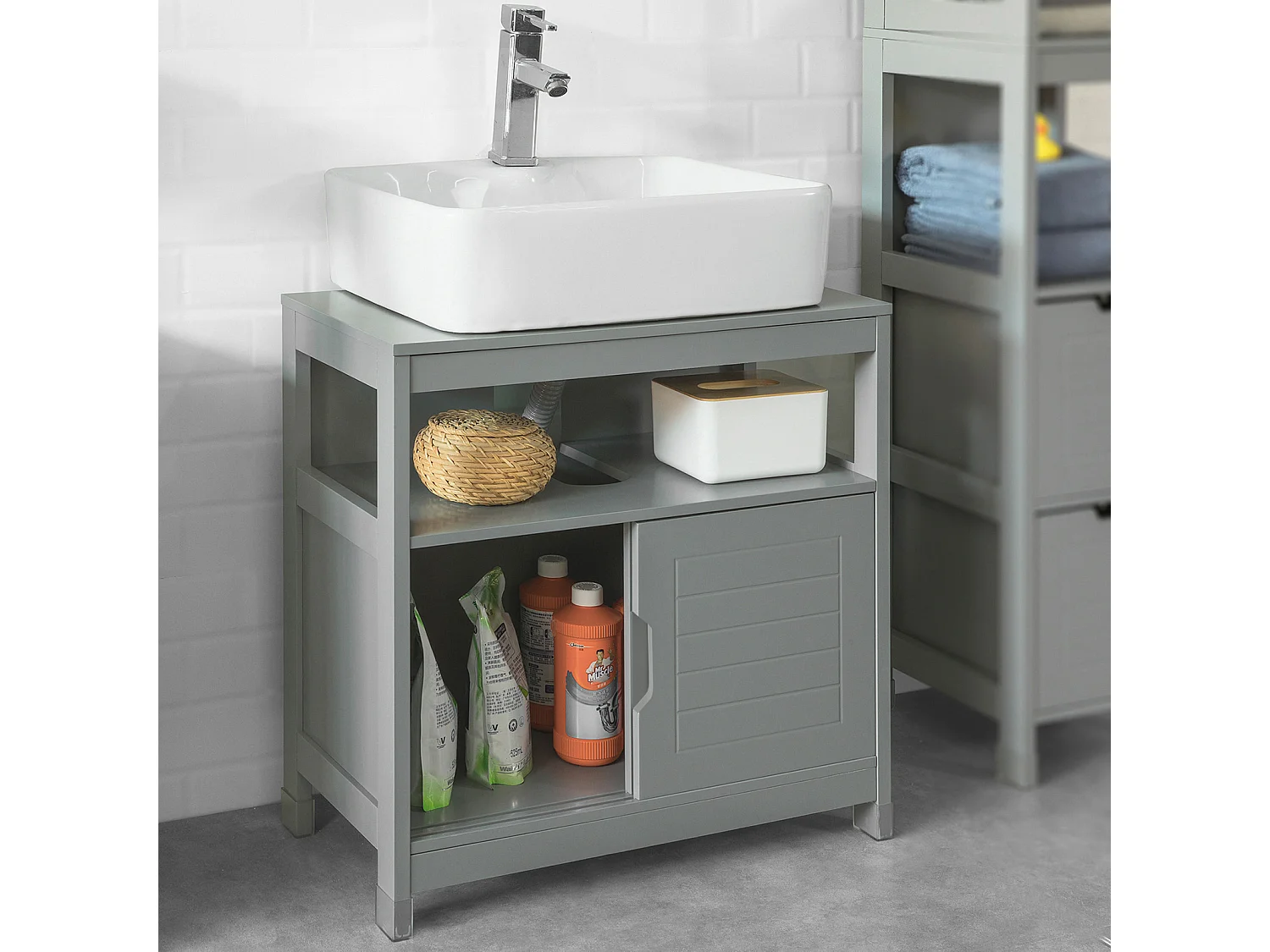 Meuble Sous-lavabo Meuble De Salle De Bain Vasque - 1 Étage Et 2 Portes Coulissantes Gris, Frg128-sg