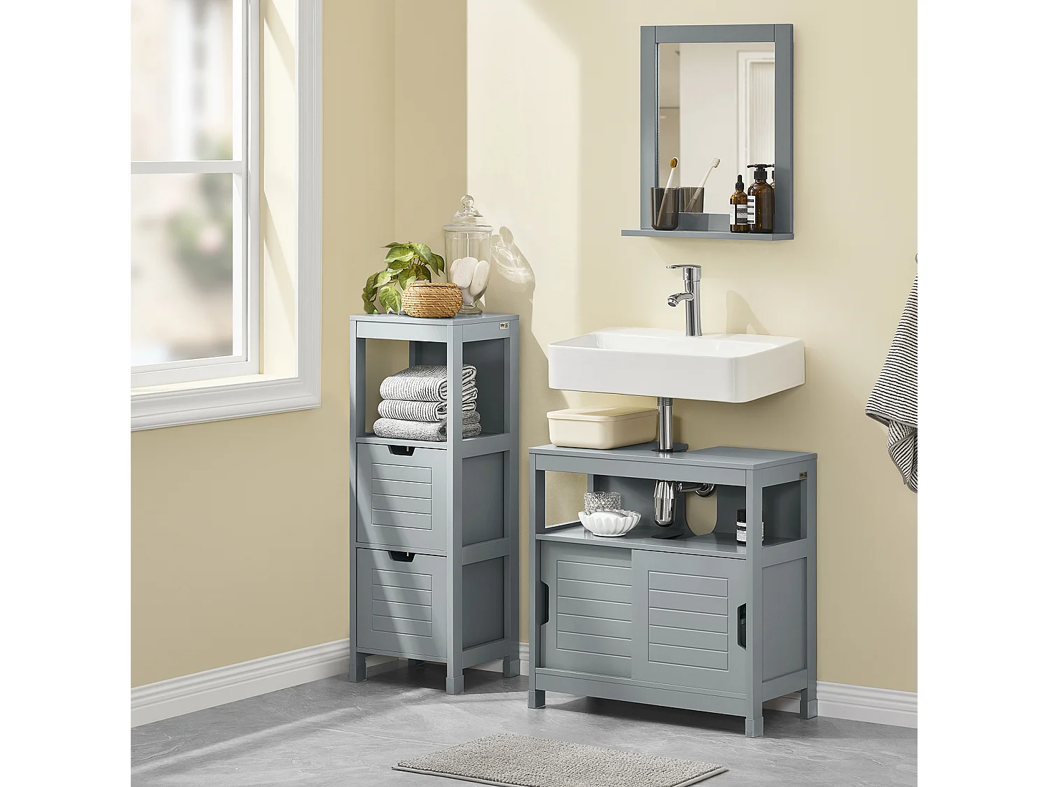 Meuble Sous-lavabo Meuble De Salle De Bain Vasque - 1 Étage Et 2 Portes Coulissantes Gris, Frg128-sg