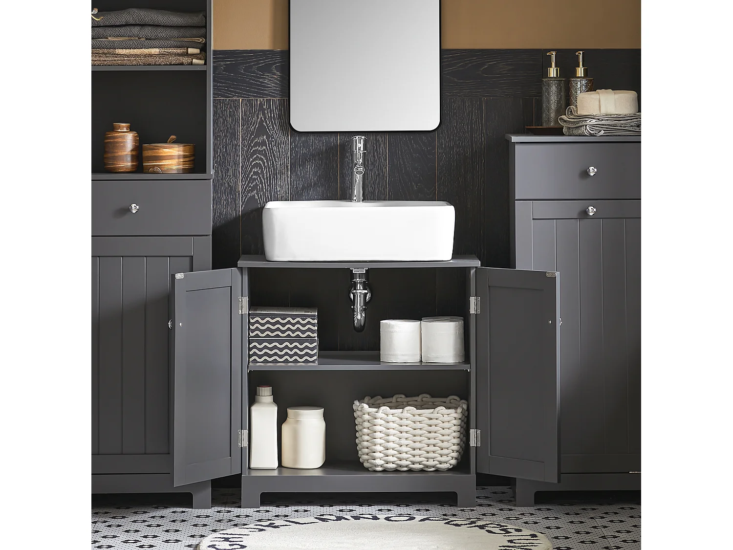 SoBuy armário de banheiro, Armário de banheiro sob a pia, Armário de lavagem BZR18-DG