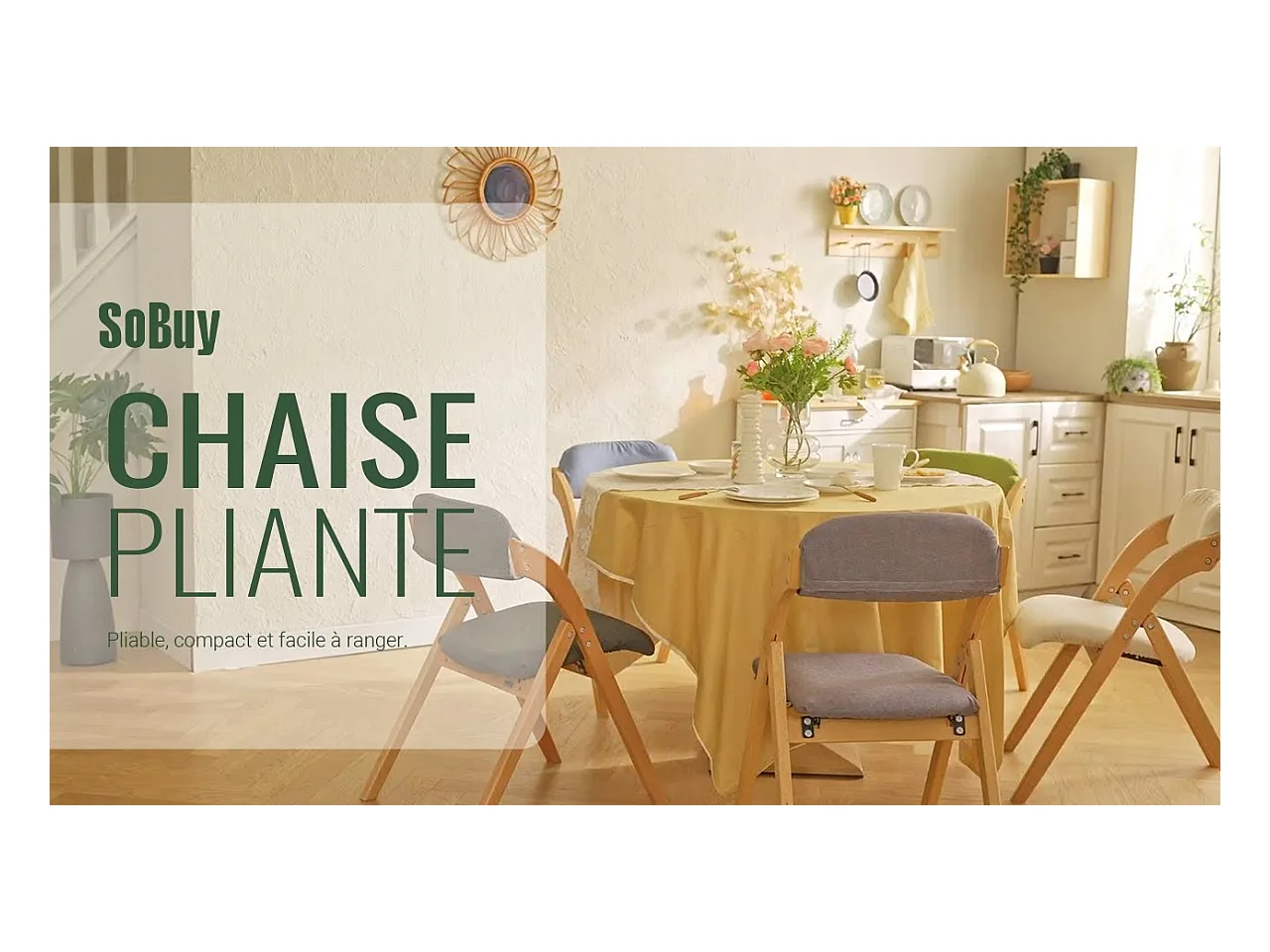 SoBuy FST92-N Chaise Pliante en Bois avec Assise et Dossier Rembourrés Fauteuil Chaise pour Cuisine, Bureau, etc.
