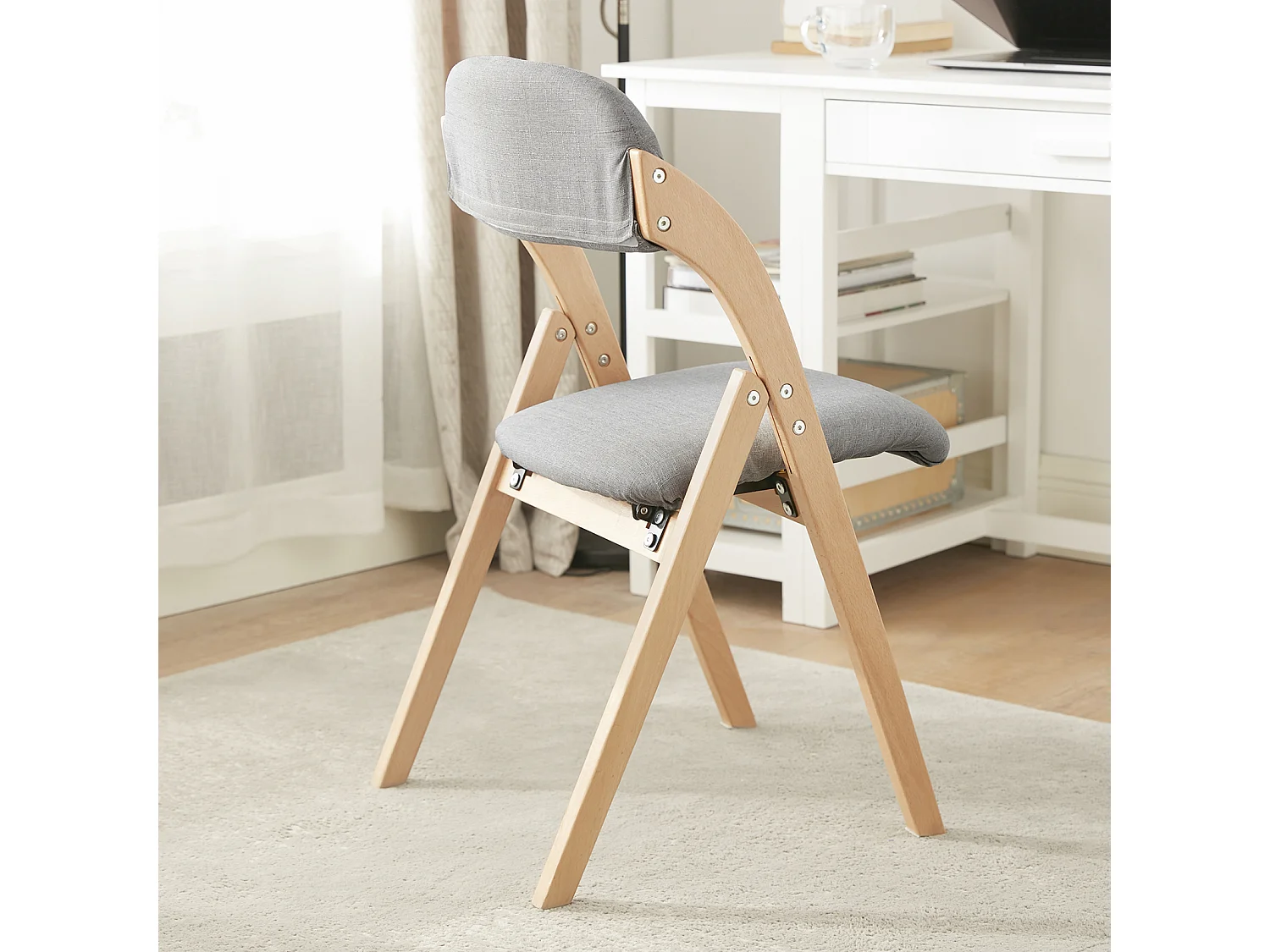 SoBuy Houten klapstoel met gestoffeerde zitting en rugleuning Fauteuil voor keuken, kantoor, enz. - 47 x 57 x 79 cm, FST92-N