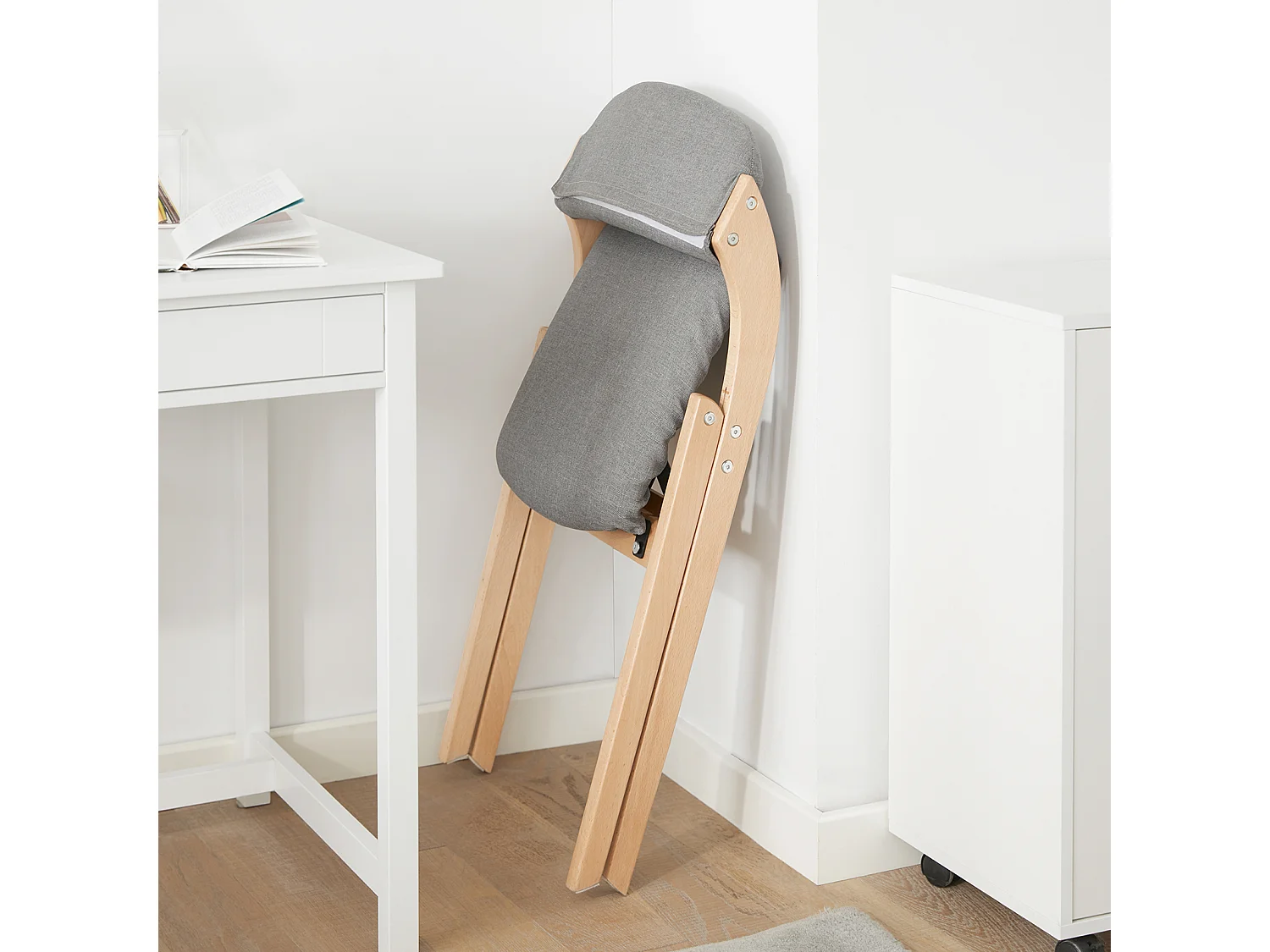 SoBuy Houten klapstoel met gestoffeerde zitting en rugleuning Fauteuil voor keuken, kantoor, enz. - 47 x 57 x 79 cm, FST92-N