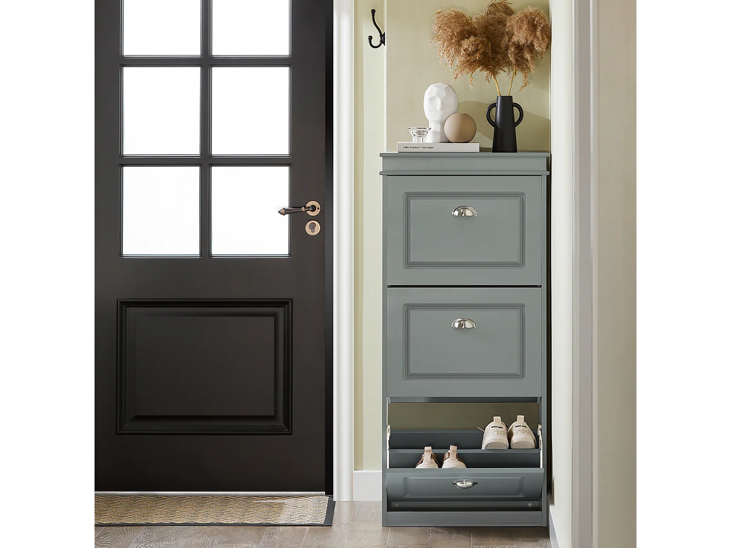 SoBuy FSR94-HG Schoenenrek met 3 vouwdeuren, smal schoenenrek, organizer voor schoenen